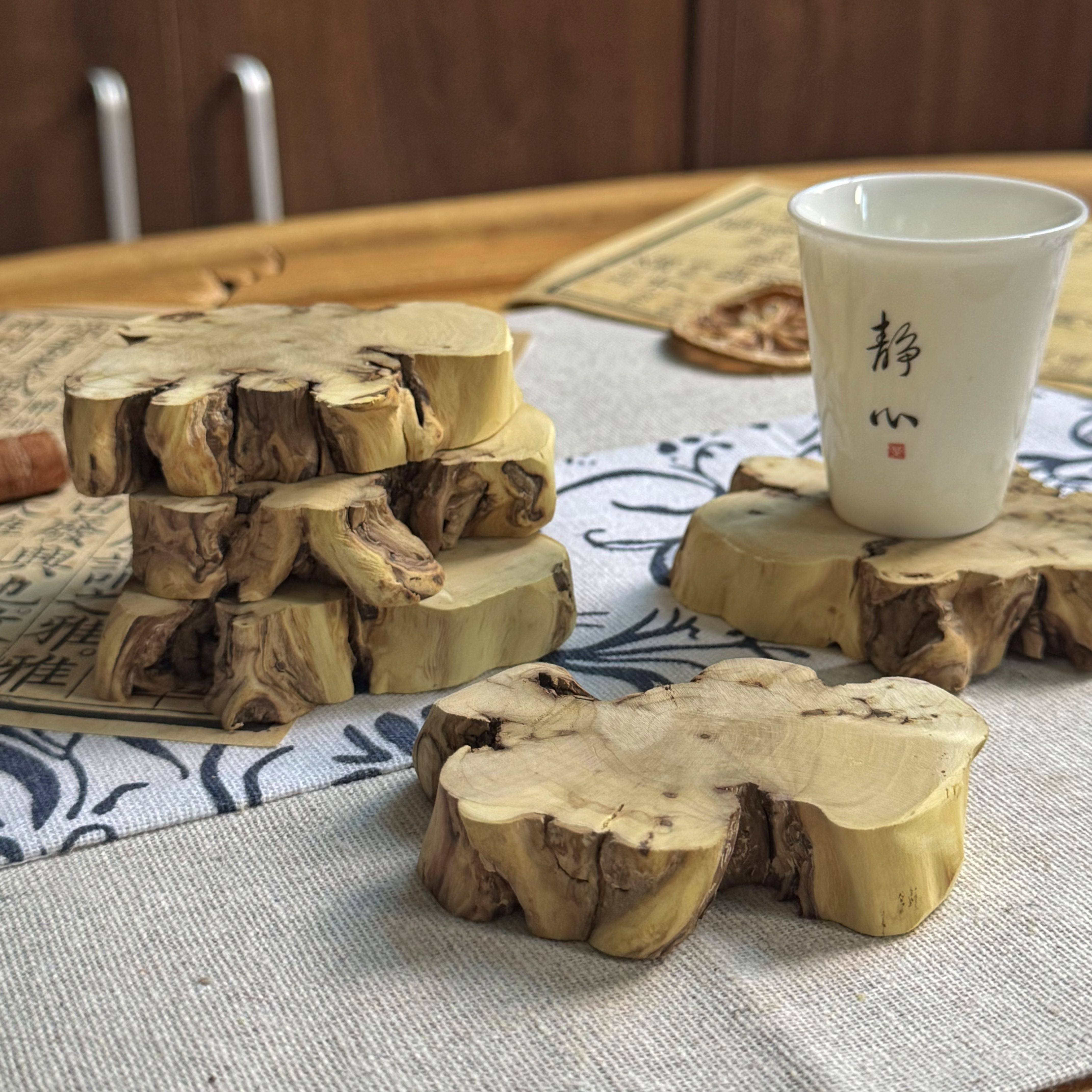 胡杨木原木片杯垫壶承带榴疤自然形状原木原色茶道民宿茶舍包邮