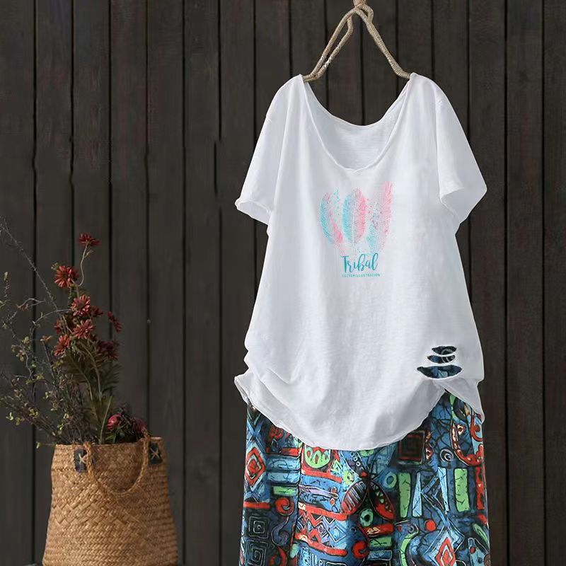 12夏装少女装13初中生14中学生岁胖女孩15开叉16宽松破洞短袖T恤