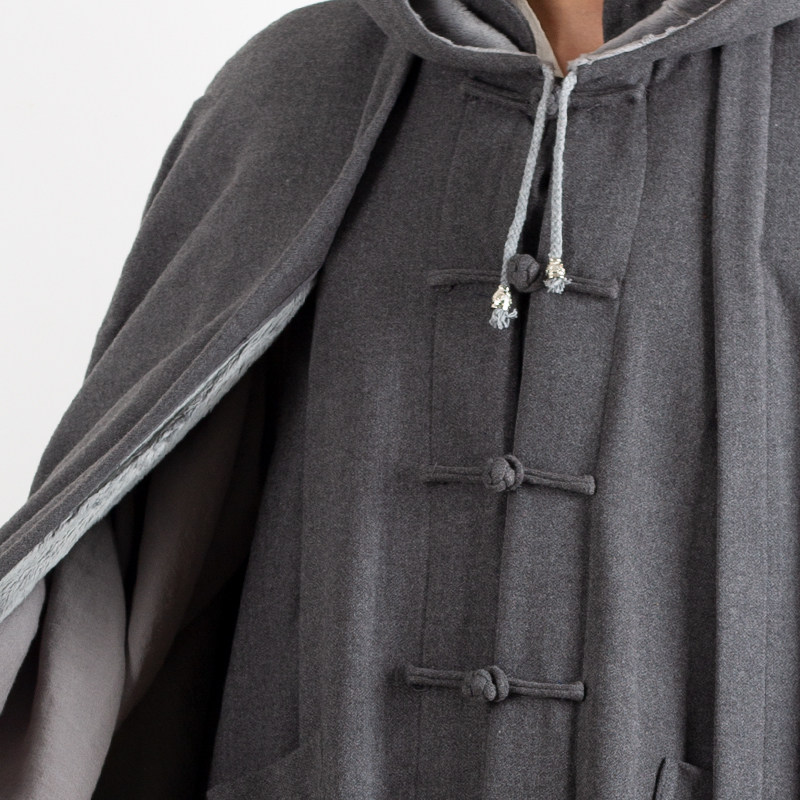 僧服居士加厚风衣保暖服和尚斗篷毛绒观音打坐禅修披风僧人服冬季