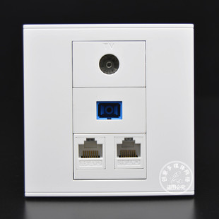 86型墙壁免打线网络网口带TV面板 有线电视+SC光纤线电脑暗装插座