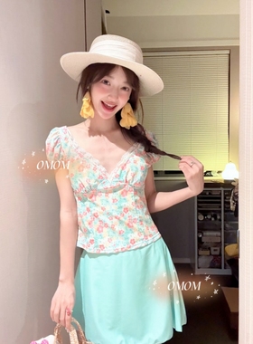 【海岛少女】新款清新碎花分体泳衣三件套A版裙显瘦海边泳装5129