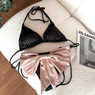 2026年新款甜辣性感比基尼珠光纯欲蝴蝶结分体泳衣温泉度假6032