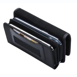 带插卡皮套 腰间夹裤 横款 黑色双层穿皮带挂腰手机包腰套牛津布男士