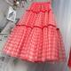红色格子丝绒织带纱裙半身裙大摆中长款 高端进口网纱裙新年红裙