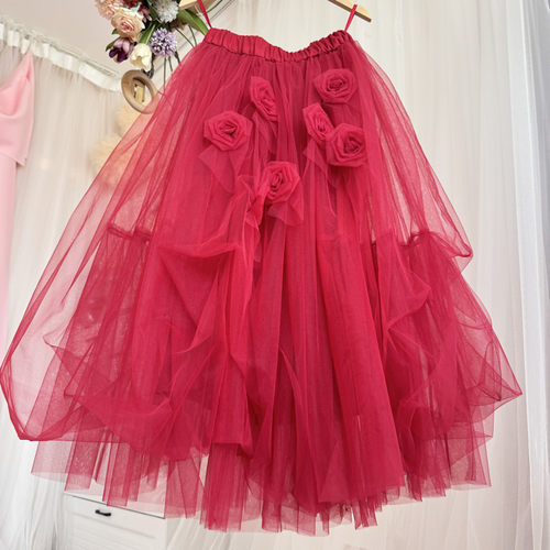 85大摆A字立体玫瑰蓬蓬裙进口纱