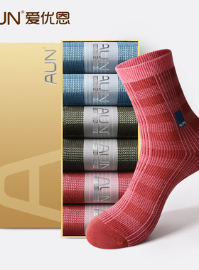 AUN袜子女260001中筒棉袜秋冬季防臭高颜值条纹格子时尚长款女袜