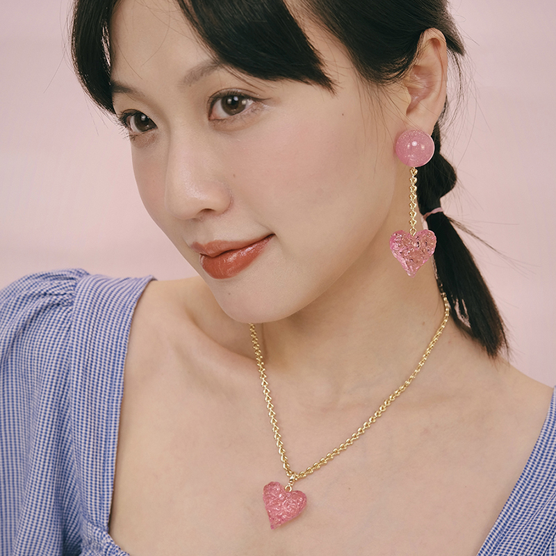 BOMBCACA软糖系列 心形软糖 原创透明仿玻璃透明感链条长耳环项链