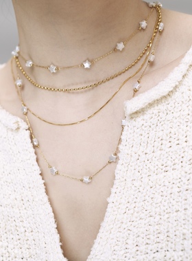 BOMBCACA失重温室系列 星座学家 原创五角星仿珍珠锁骨链钛钢项链