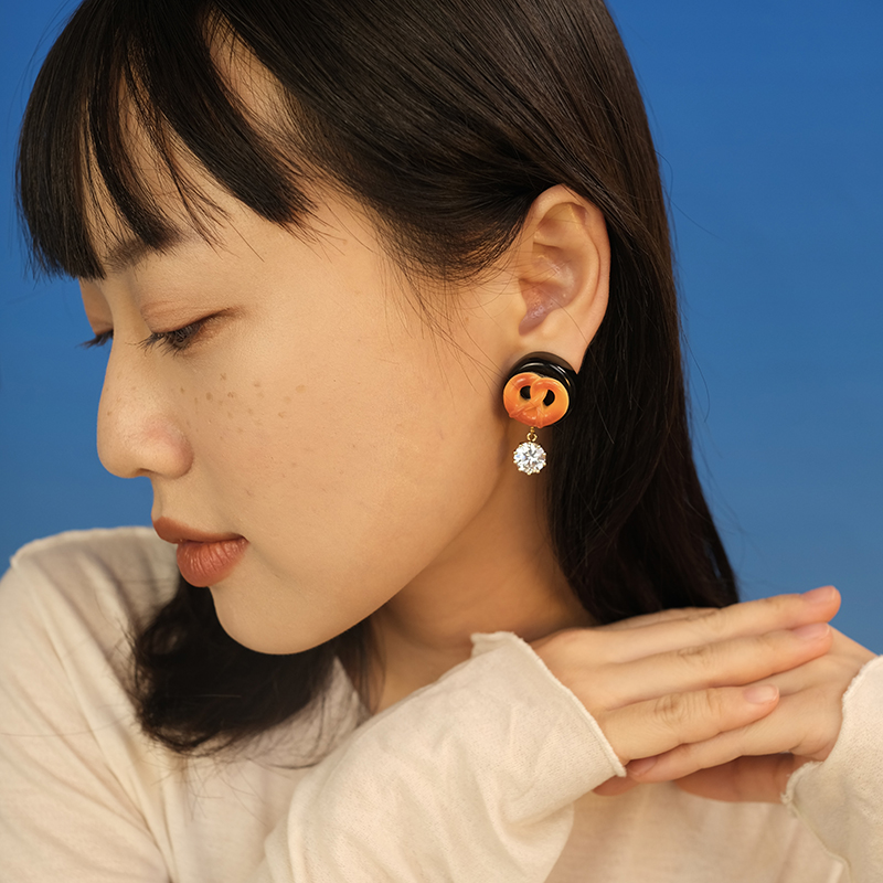 面包主题锆石趣味耳环bombcaca