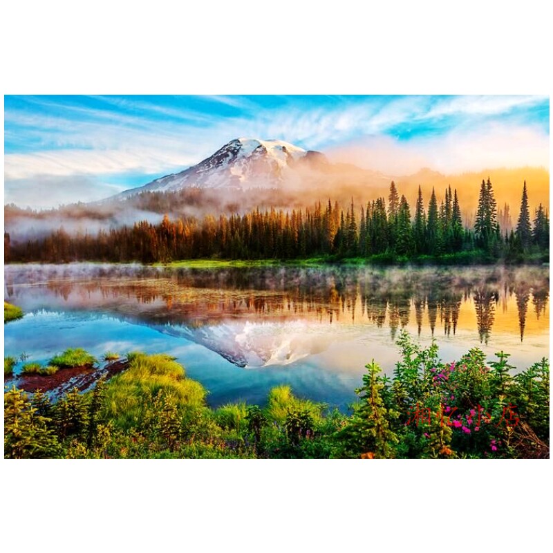 新款DMC棉线十字绣套件自己绣客厅餐厅简约现代湖边倒影风景
