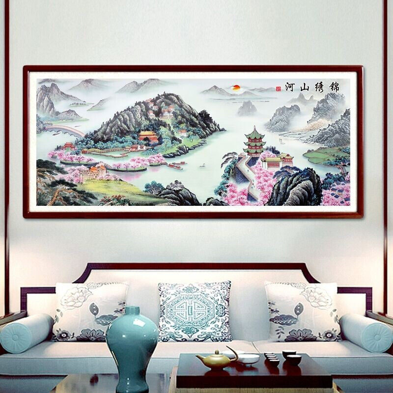 印花纯棉十字绣客厅锦绣山河刺绣