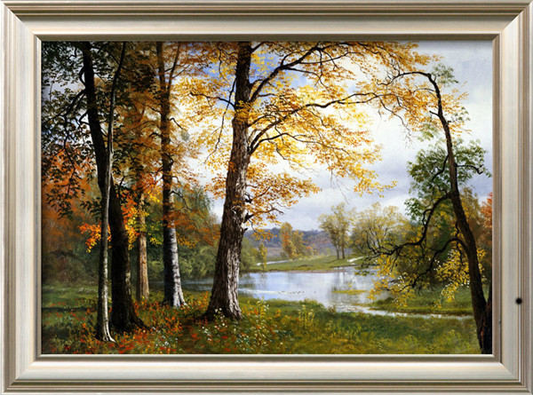 印花 dmc纯棉绣线十字绣 风景 世界名画 油画 林中宁静的湖