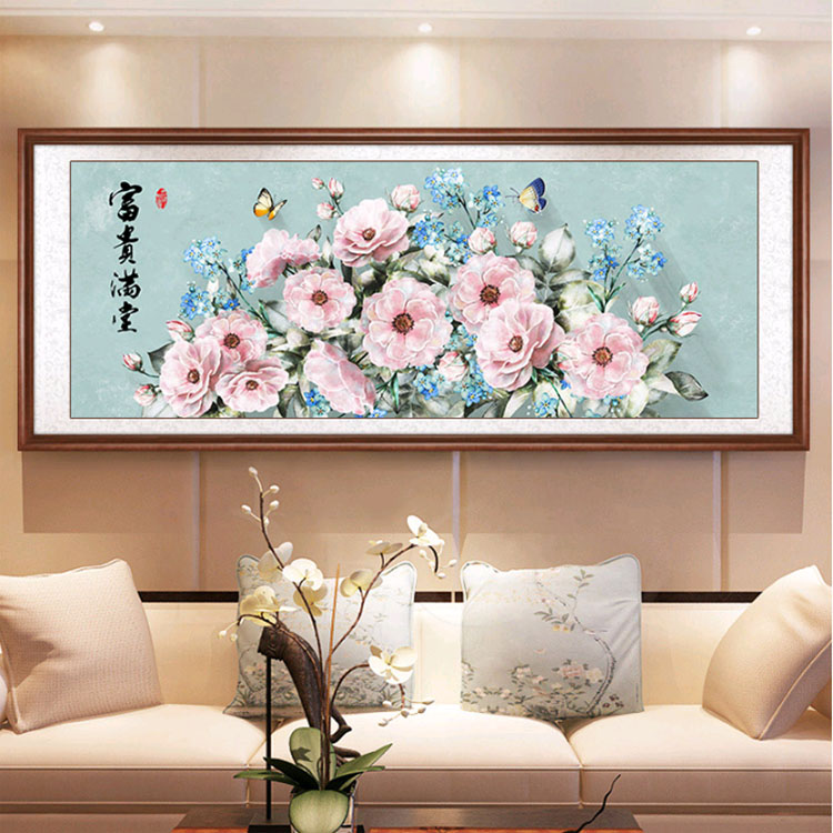 客厅卧室挂画花开富贵十字绣