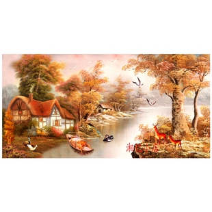 印花新款DMC纯棉十字绣套件客厅大幅欧式山水风景油画 人间仙境