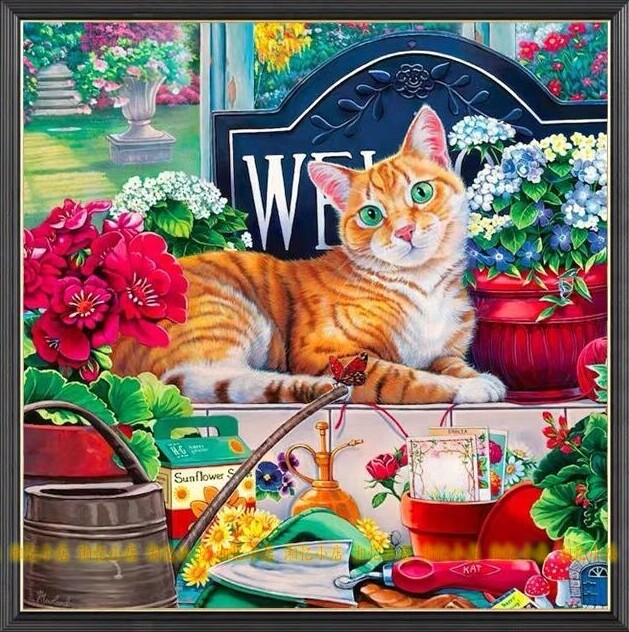 纯棉儿童房动物猫咪喵星人十字绣