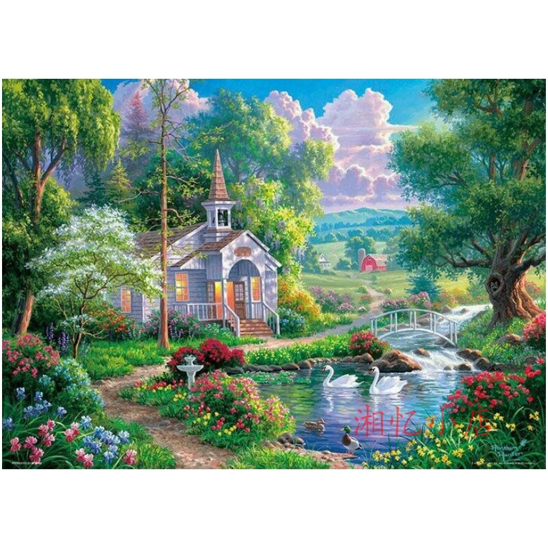印布新款DMC纯棉绣线十字绣套件 客厅卧室餐厅风景 天鹅湖小屋