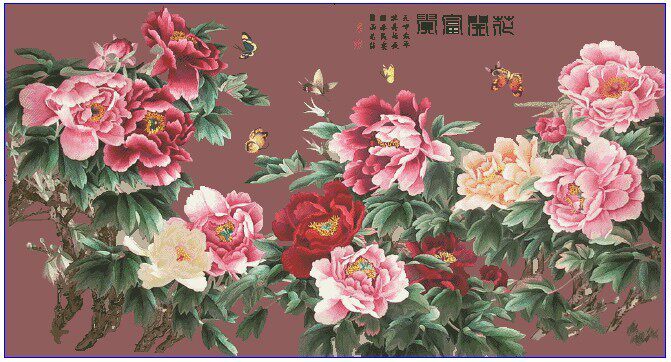印花纯棉中国风混色富贵十字绣