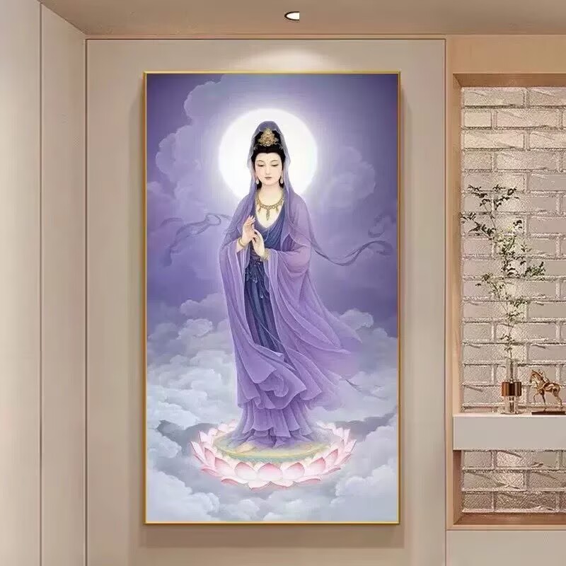 新款正品DMC十字绣客厅玄关竖版人物佛堂 观音菩萨画像 紫衣观音