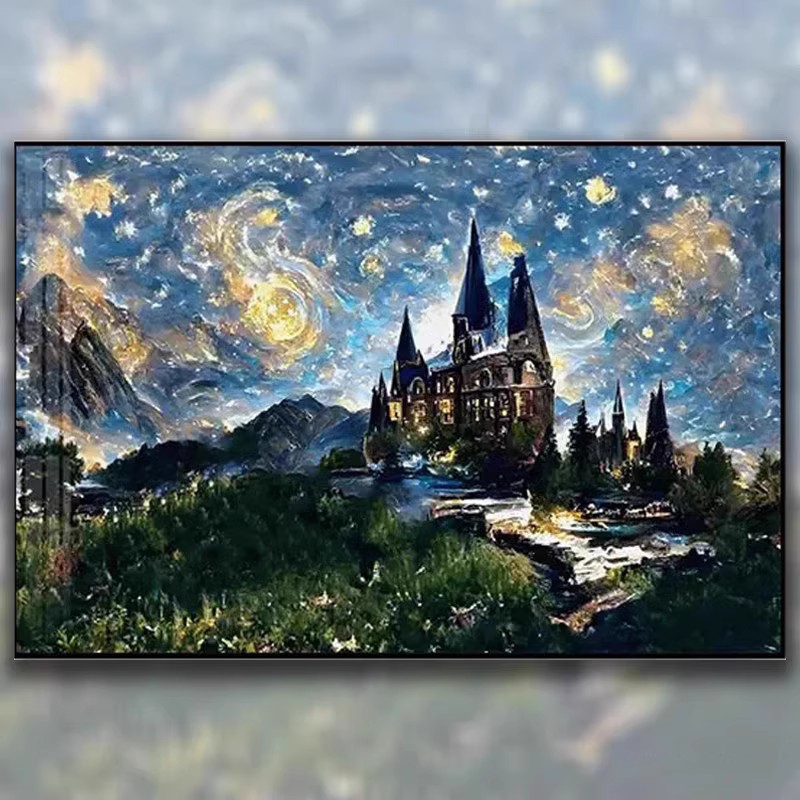 正品DMC十字绣手工线绣客厅卧室餐厅玄关欧式风景画城堡 梵高星空