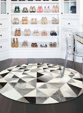 灰色牛皮地毯圆形地垫卧室书房摇椅化妆台地垫吊篮毯皮草皮毯定2R