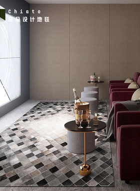 18灰色美式牛皮影音室地毯现代简约客厅地毯高级感复古RUG