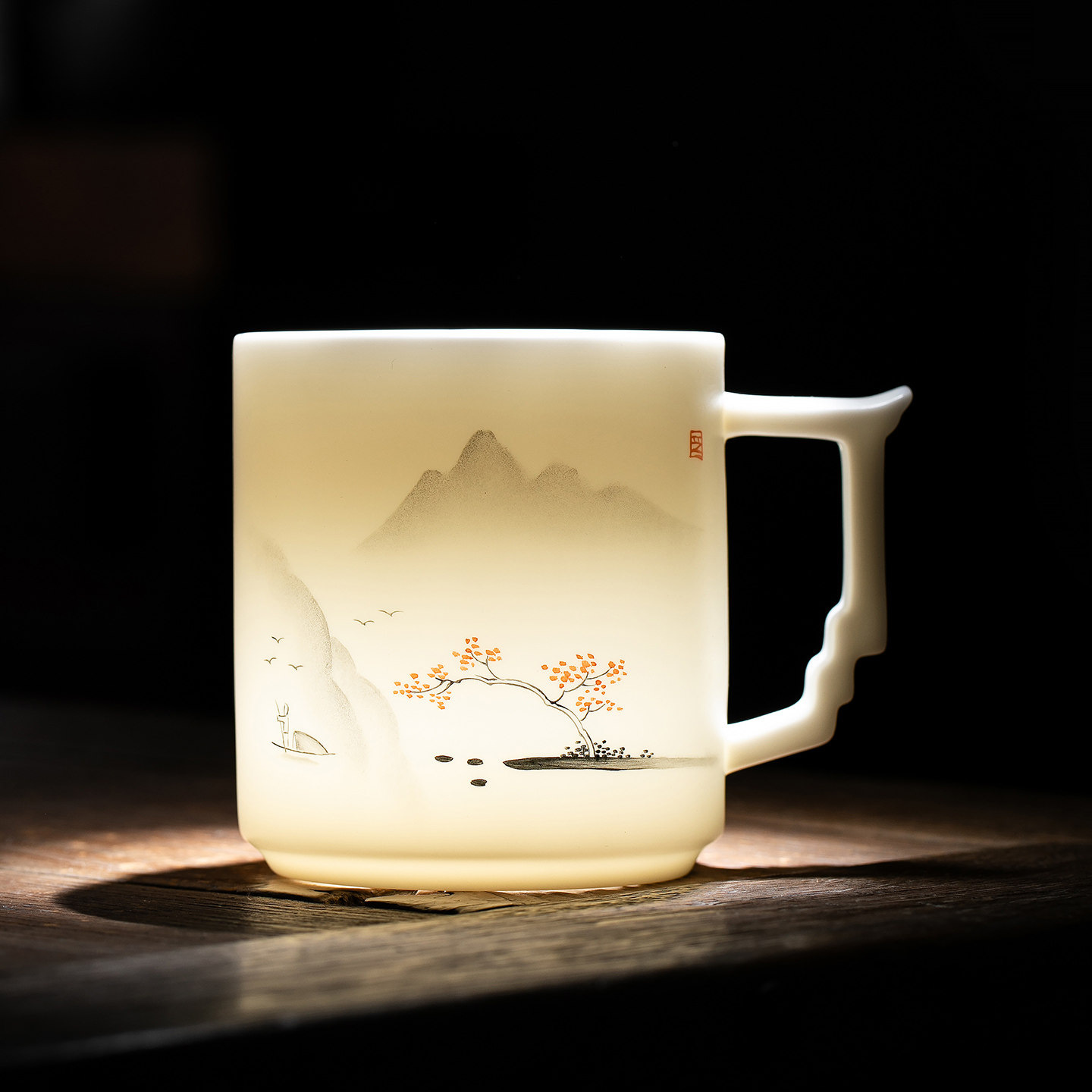 绎心手绘白瓷办公杯茶具礼品定制