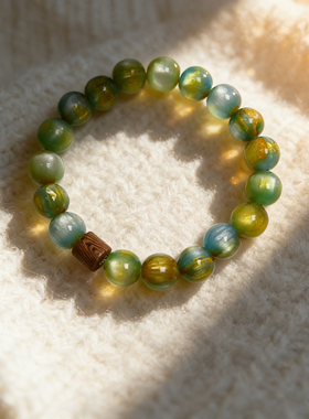 圆珠树脂蓝绿色串珠手串