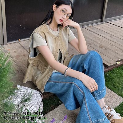 欧洲站复古工装牛仔马甲女