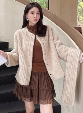 定制DI-SUI迪素欧货2025秋冬女装09502时尚气质带围巾皮草外