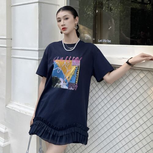 Di-sui夏季撞布网纱刺绣连衣裙