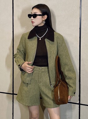 DI-SUI迪素正品2025秋冬新品女装35519羊毛夹棉粗花翻领气质短外