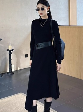 DI-SUI迪素正品2025秋冬新品女装01532羊毛针织修身不规则裙摆连