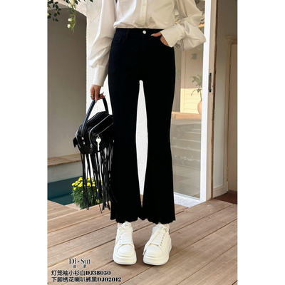 春夏显瘦下脚绣花喇叭裤