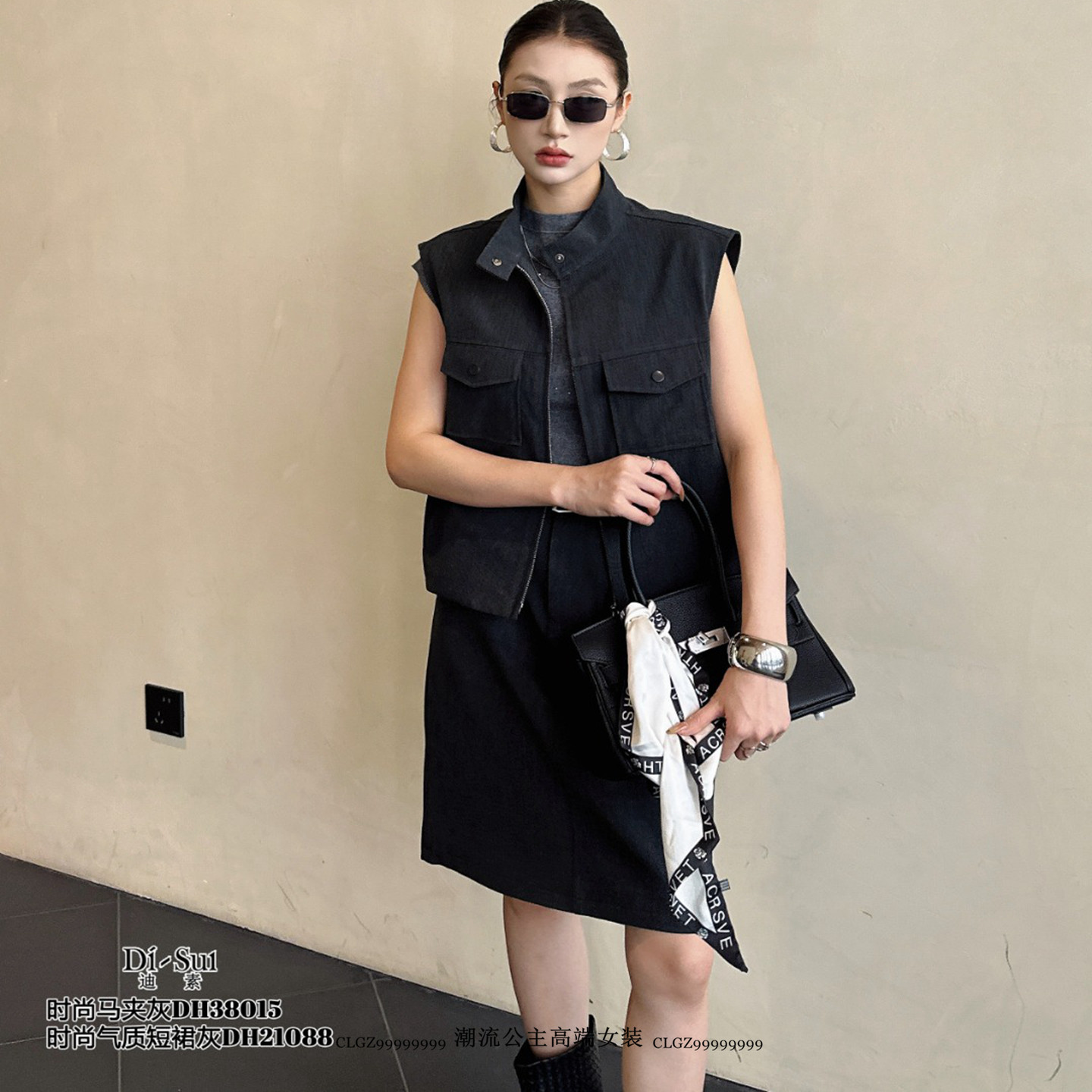 特价DI-SUI迪素欧货2025新品秋冬女装38015重工口袋拉链马甲外套