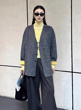 定制DI-SUI迪素正品2025秋冬新品女装10537中长款拼色气质羊绒大