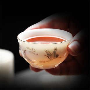 陶瓷羊脂玉玻璃品茗描金 茶杯单个高档小单杯个人专用女士功夫套装