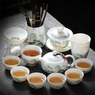 茶具套装用品大全轻奢高档一套陶瓷2025新款盖碗功夫泡茶杯精致骨