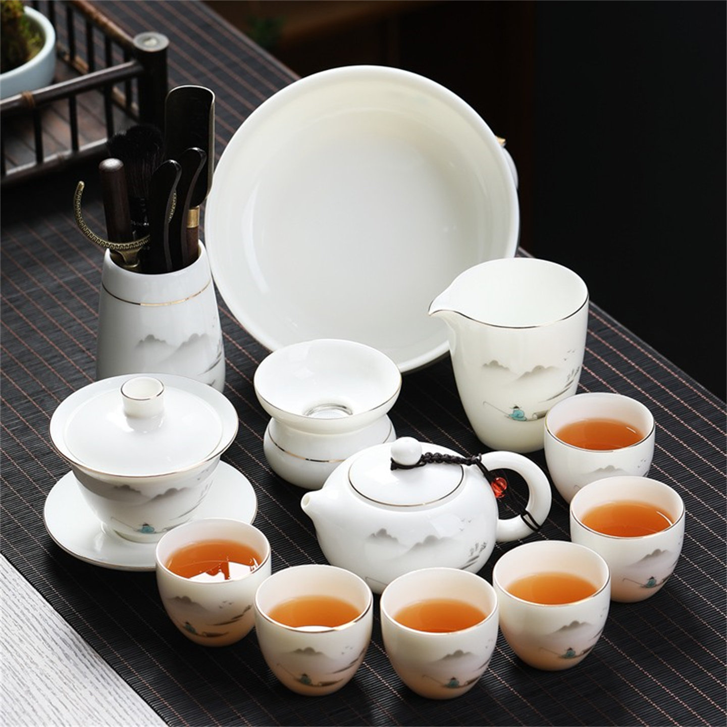 茶具套装茶杯家用功夫盖碗茶壶羊脂玉碗轻奢高档泡茶玻璃中式冲茶