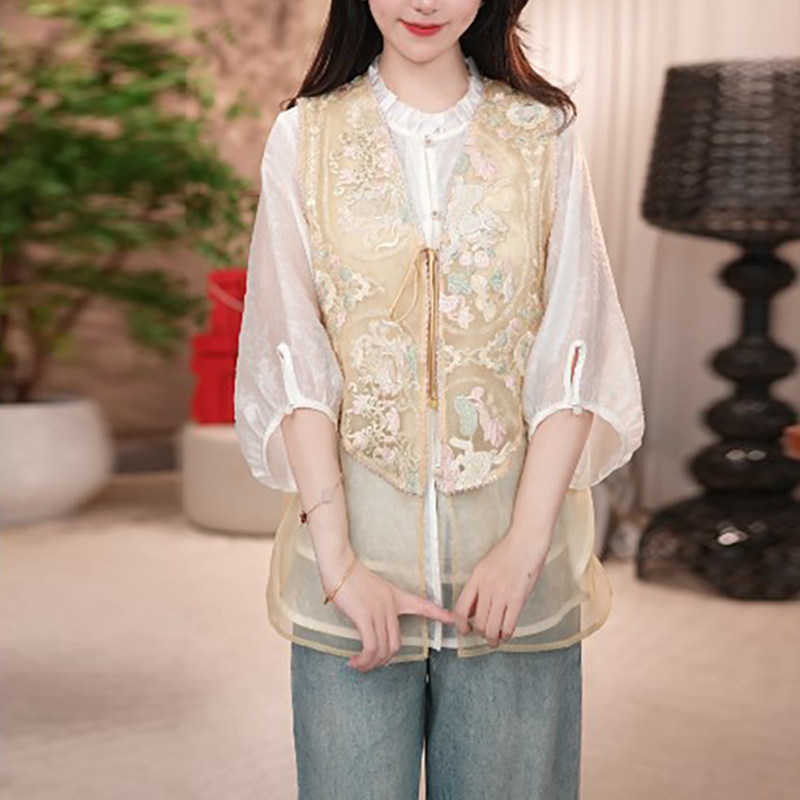2026夏季新中式马甲女高级感轻奢刺绣国风中长款坎肩防晒马夹上衣
