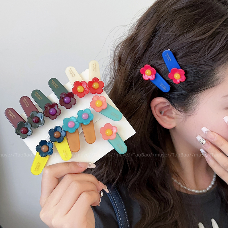 2个春夏清新撞色花朵前额刘海夹