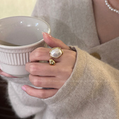 巴洛克珍珠戒指女小众设计轻奢高级感开口食指戒2025新款 指环配饰
