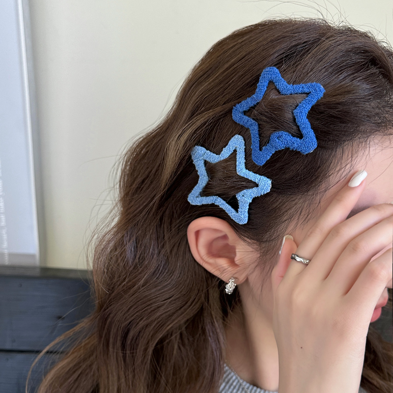手工毛线五角星侧边碎发整理发夹