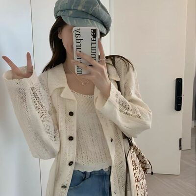 棉质钩针镂空长袖衬衫