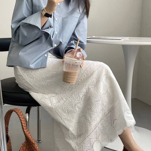 蕾丝镂空白色半身裙女长裙