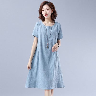 A字裙棉麻短袖连衣裙女