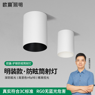 筒灯吸顶式 欧赢明装 免开孔客厅三色变光小山丘射灯防眩无主灯6223