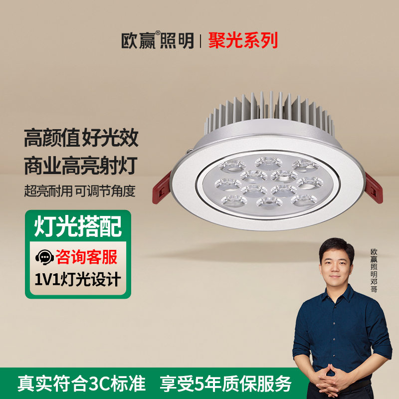 欧赢led射灯嵌入式24w瓦眼镜黄金