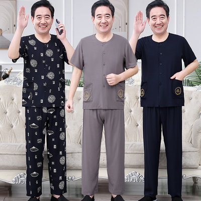 中老年男装夏季爸爸唐装棉绸短袖