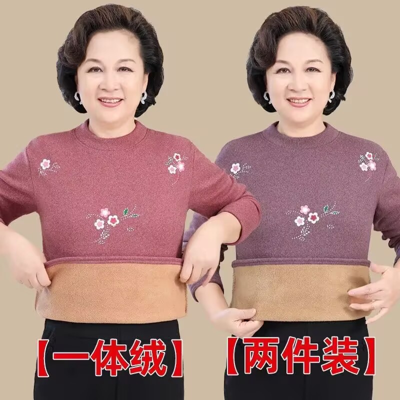 妈妈装加绒打底衫秋冬新款中老年