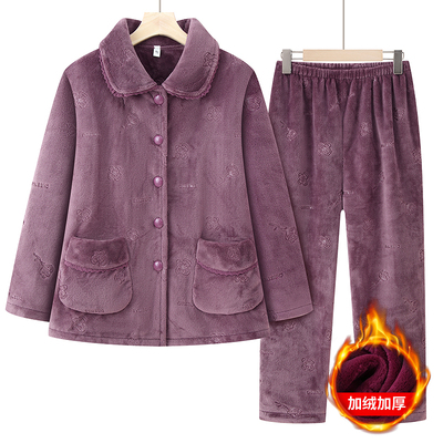 中老年妈妈冬套装奶奶法兰绒加绒